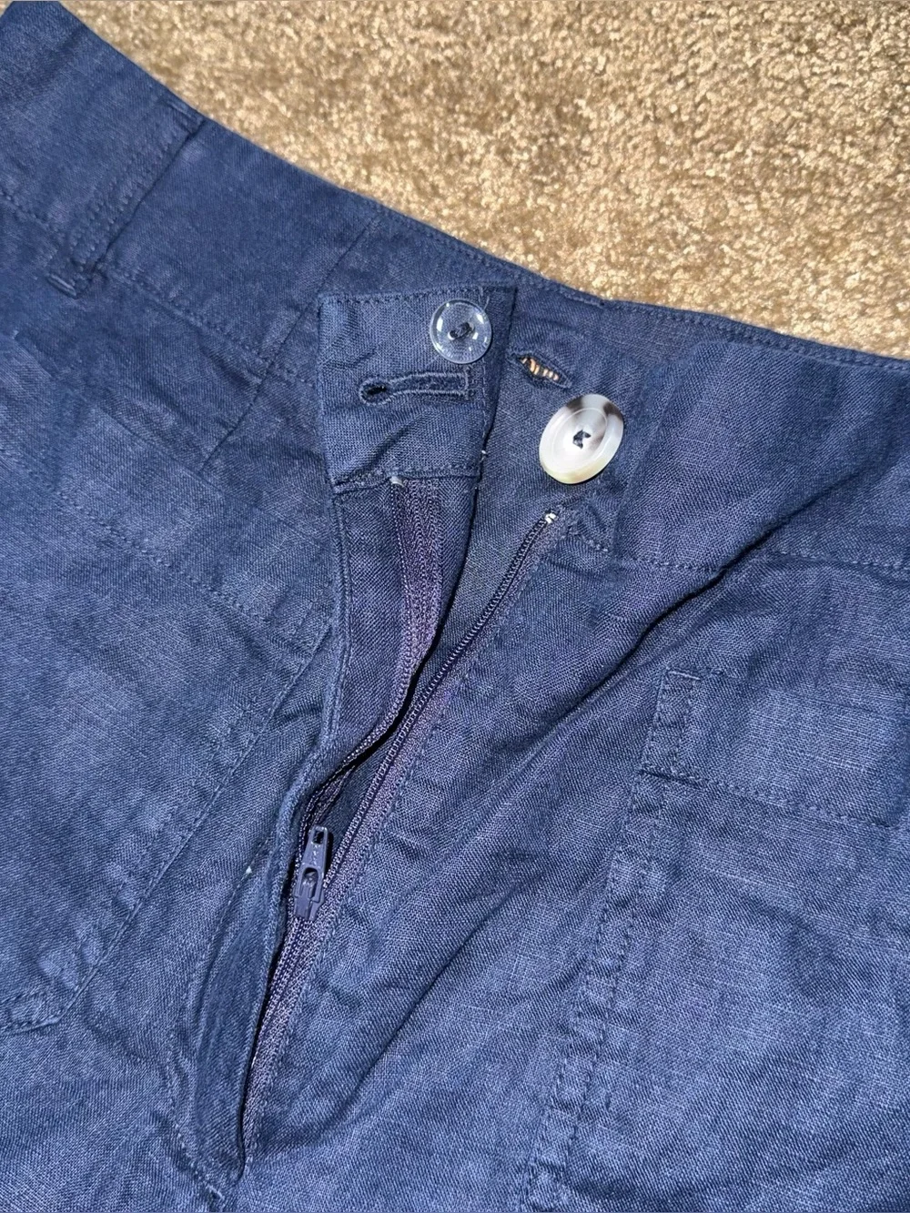 Quince 100% European Linen Patch Pocket Wide Leg Pants Navy 12 High Rise Utility